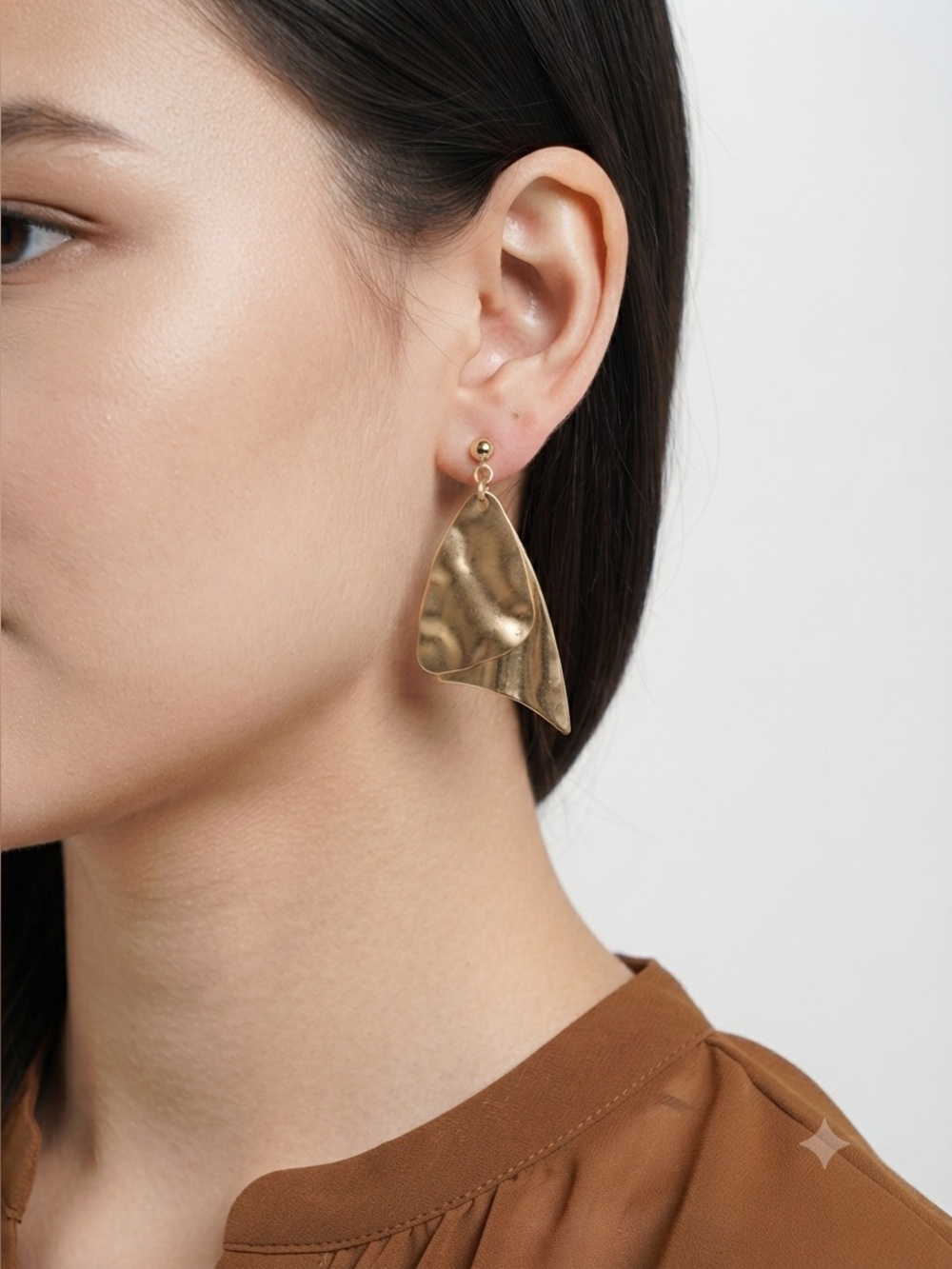 Gold Crumpled Drop Earrings | Hammered Geometric Layered Statement